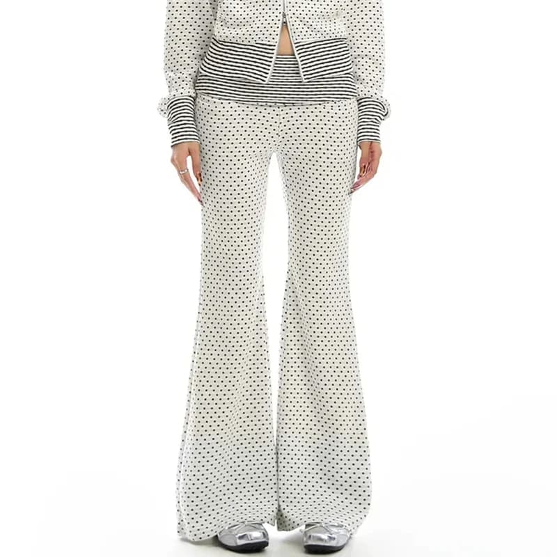 Polka Dot Flare Pants Striped Folds Cuffs High Waist Loose Fit Trousers Women Casual Yoga Lounge Pants Back to School Teen Girls