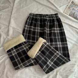 MEXZT Fashion Warm Plush Pants Thick Plaid Women Winter Casual Loose Wide Leg Trousers Korean Streetwear Straight Student New