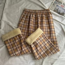 MEXZT Fashion Warm Plush Pants Thick Plaid Women Winter Casual Loose Wide Leg Trousers Korean Streetwear Straight Student New