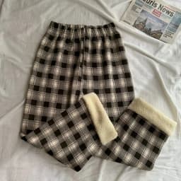 MEXZT Fashion Warm Plush Pants Thick Plaid Women Winter Casual Loose Wide Leg Trousers Korean Streetwear Straight Student New