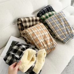 MEXZT Fashion Warm Plush Pants Thick Plaid Women Winter Casual Loose Wide Leg Trousers Korean Streetwear Straight Student New