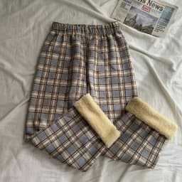 MEXZT Fashion Warm Plush Pants Thick Plaid Women Winter Casual Loose Wide Leg Trousers Korean Streetwear Straight Student New