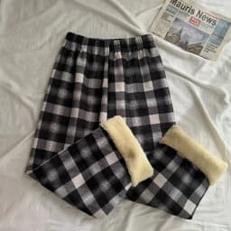 MEXZT Fashion Warm Plush Pants Thick Plaid Women Winter Casual Loose Wide Leg Trousers Korean Streetwear Straight Student New