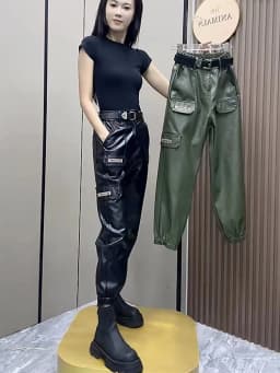 Women's Cargo Leather Pants Fall Winter New Classic Dark Department Fashion Trend Pocket Decoration Loose Oversized Pants 4XL