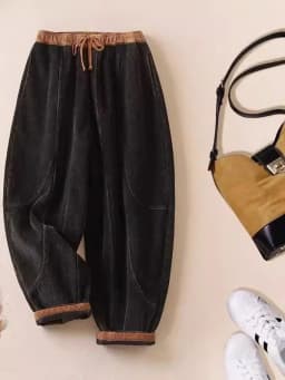 Thickened Corduroy Harlan Pants Women's High Waist Drawstring Casual Trousers Autumn Winter Slimming Small Foot Pants