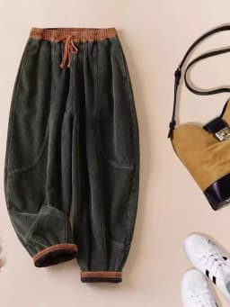 Thickened Corduroy Harlan Pants Women's High Waist Drawstring Casual Trousers Autumn Winter Slimming Small Foot Pants