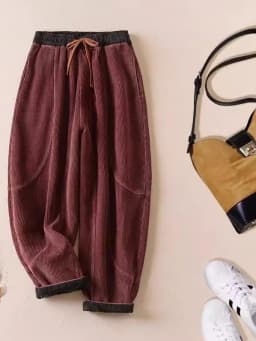 Thickened Corduroy Harlan Pants Women's High Waist Drawstring Casual Trousers Autumn Winter Slimming Small Foot Pants