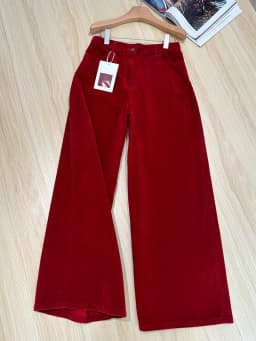 Retro Red Mid-Waist Wide-Leg Straight Corduroy Long Pants For Women Autumn Winter