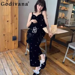 Japanese Style Fashion Sweet Elastic Waist Pants Pants Autumn Winter New Girls Women's Slimming Wide Leg Pants Bud Camis Set