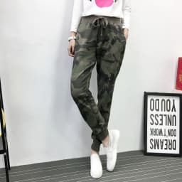 Women's Camouflage Army Green Pants Cotton Sports Jogging Trousers Lace Up Elastic Waist Casual Sweatpants