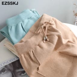 Women Elastic Waist Drawstring Trousers Thick Knitted Harem Pants Autumn Winter Sport pants sweater Knitted Carrot pants