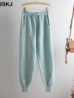 Women Elastic Waist Drawstring Trousers Thick Knitted Harem Pants Autumn Winter Sport pants sweater Knitted Carrot pants