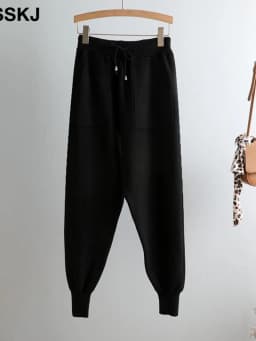 Women Elastic Waist Drawstring Trousers Thick Knitted Harem Pants Autumn Winter Sport pants sweater Knitted Carrot pants