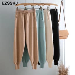 Women Elastic Waist Drawstring Trousers Thick Knitted Harem Pants Autumn Winter Sport pants sweater Knitted Carrot pants