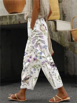 Women's Fashion Print Pants Casual Button Pockets Ankle-Length Pants For Women Boho Holiday Womens Clothing Spring Summer New