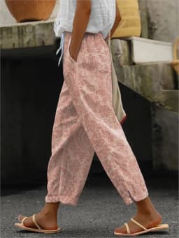 Women's Fashion Print Pants Casual Button Pockets Ankle-Length Pants For Women Boho Holiday Womens Clothing Spring Summer New