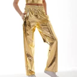 Women Adult Shiny Straight Leg Pants Casual High Waist Metallic Pants Super Long Holographic Pants Disco Bottoms
