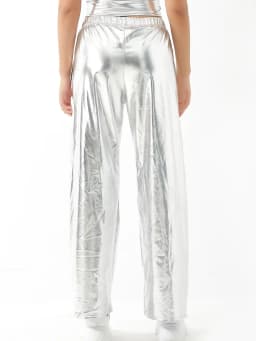 Women Adult Shiny Straight Leg Pants Casual High Waist Metallic Pants Super Long Holographic Pants Disco Bottoms