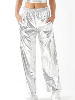 Women Adult Shiny Straight Leg Pants Casual High Waist Metallic Pants Super Long Holographic Pants Disco Bottoms