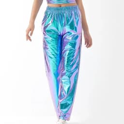 Women Adult Shiny Straight Leg Pants Casual High Waist Metallic Pants Super Long Holographic Pants Disco Bottoms