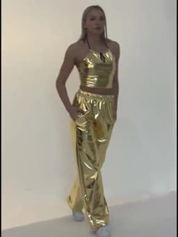 Women Adult Shiny Straight Leg Pants Casual High Waist Metallic Pants Super Long Holographic Pants Disco Bottoms
