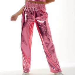 Women Adult Shiny Straight Leg Pants Casual High Waist Metallic Pants Super Long Holographic Pants Disco Bottoms