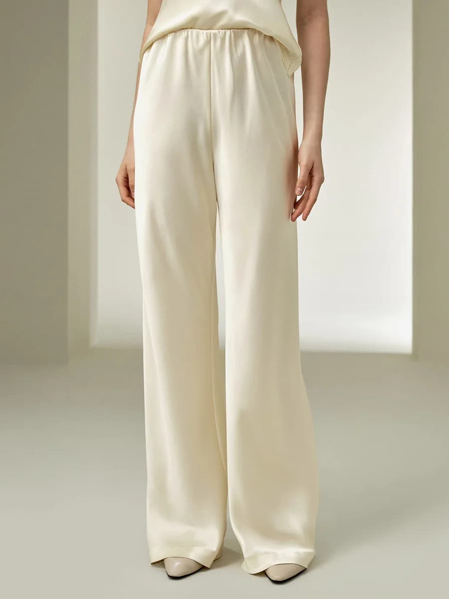 Bornladies Women's 2026 Spring Summer New Solid Satin Pants Fashionable Comfortable Satin Mid-Waist Straight-Leg Casual Pants