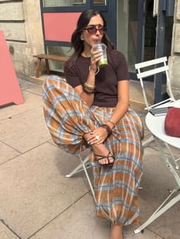 HH Women's 2025 Autumn Fashion Vintage Ramie Bloomers Plaid Printed Loose Pants Female High-Waist Drawstring Casual Trousers