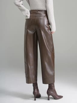 ZUZK Women PU Leather Harem Pants Bent Knife Pants New Style Fashion Autumn Winter Ankle-Length Pants Elegant Leather Trousers