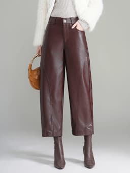 ZUZK Women PU Leather Harem Pants Bent Knife Pants New Style Fashion Autumn Winter Ankle-Length Pants Elegant Leather Trousers