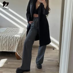 Koekop Woman High Waist Baggy Suit Pants Wide Leg Trousers Women's Formal Pants Office Wear Women Striped Grey Black Pants