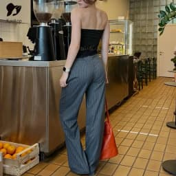 Koekop Woman High Waist Baggy Suit Pants Wide Leg Trousers Women's Formal Pants Office Wear Women Striped Grey Black Pants