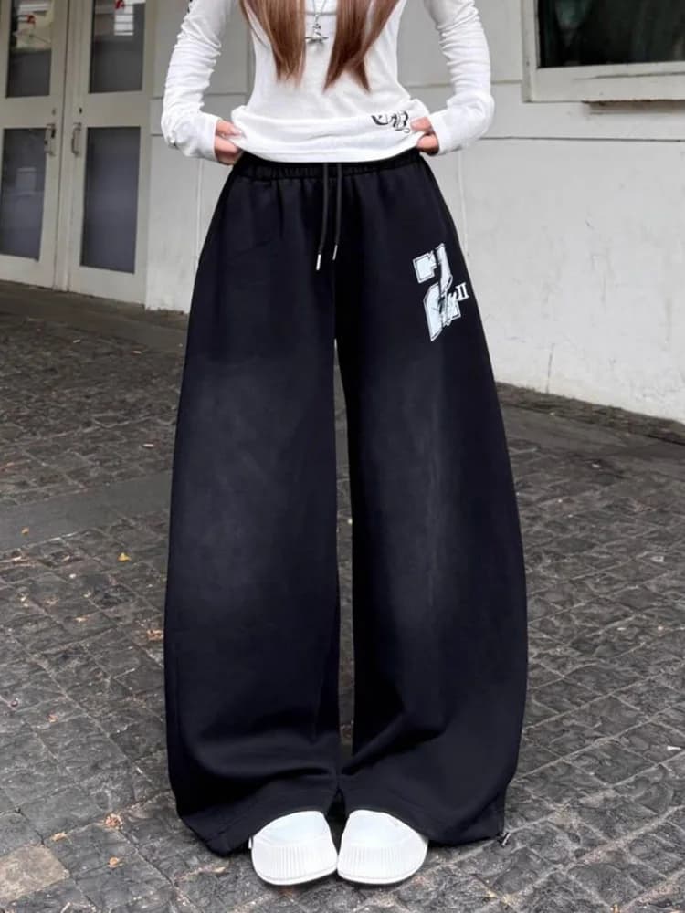 American Hip Hop Letter Streetwear Y2K Pants Women Vintage Harajuku Gradient High Waist Loose Trousers Spring Bf Straight Pant