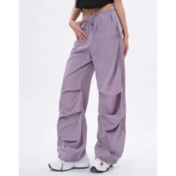 Cargo Pants Women Purplu Pleated Loose High Waist Hip-Hop Street Trousers Fashion Harajuku Y2K Solid Drawstring Wide Leg Pants