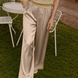 Elegant Women Y2K Satin Silk Wide Leg Long Pants Casual Elastic High Waist Solid Loose Loungewear Lace Trousers Office Wear