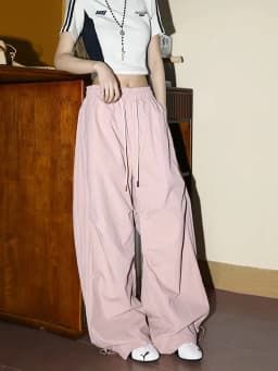 Y2K Streetwear Wide Leg Cargo Pants Women High Waist Drawstring Loose Punk Trousers American Fashion Hip Hop Parachute Pants New