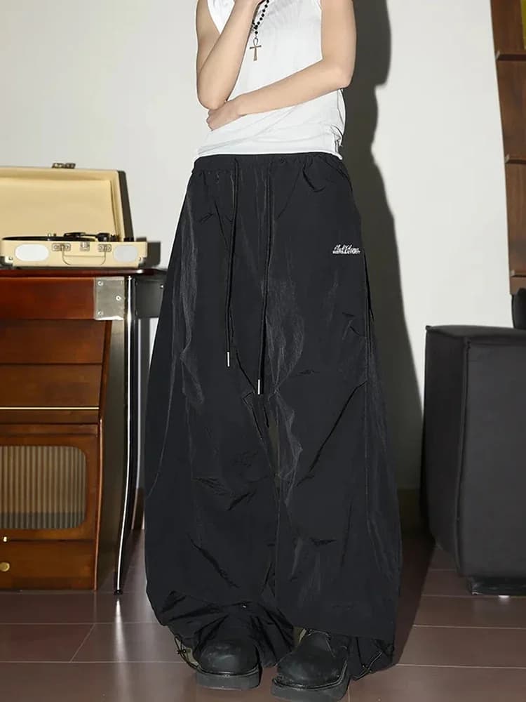 Y2K Streetwear Wide Leg Cargo Pants Women High Waist Drawstring Loose Punk Trousers American Fashion Hip Hop Parachute Pants New