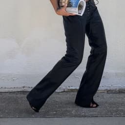 2026 Sexy Low Waist PU Leather Straight Pants Women Slim Lace Up Pants Hem Split Ladies Party Floor-length Trousers Clubwear Str