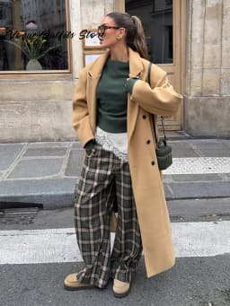 Fashion Women's Green Plaid Pant Loose Pleated High Waist Pockets Wide Leg Pants 2026 Autumn Lady Casual All-match Trousers New