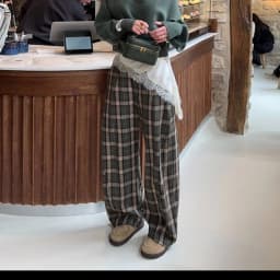Fashion Women's Green Plaid Pant Loose Pleated High Waist Pockets Wide Leg Pants 2026 Autumn Lady Casual All-match Trousers New