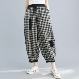 2026 Spring Korean Style Bloomers Women's Vintage Plaid Loose Ankle-length Pants Fashion Cotton Linen Casual Trousers for Women