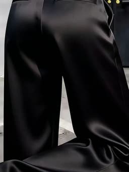 Elegant Black Silk Satin Wide Leg Pants Women's Spring Summer New High Waist Slimming Fashionable Casual Pants