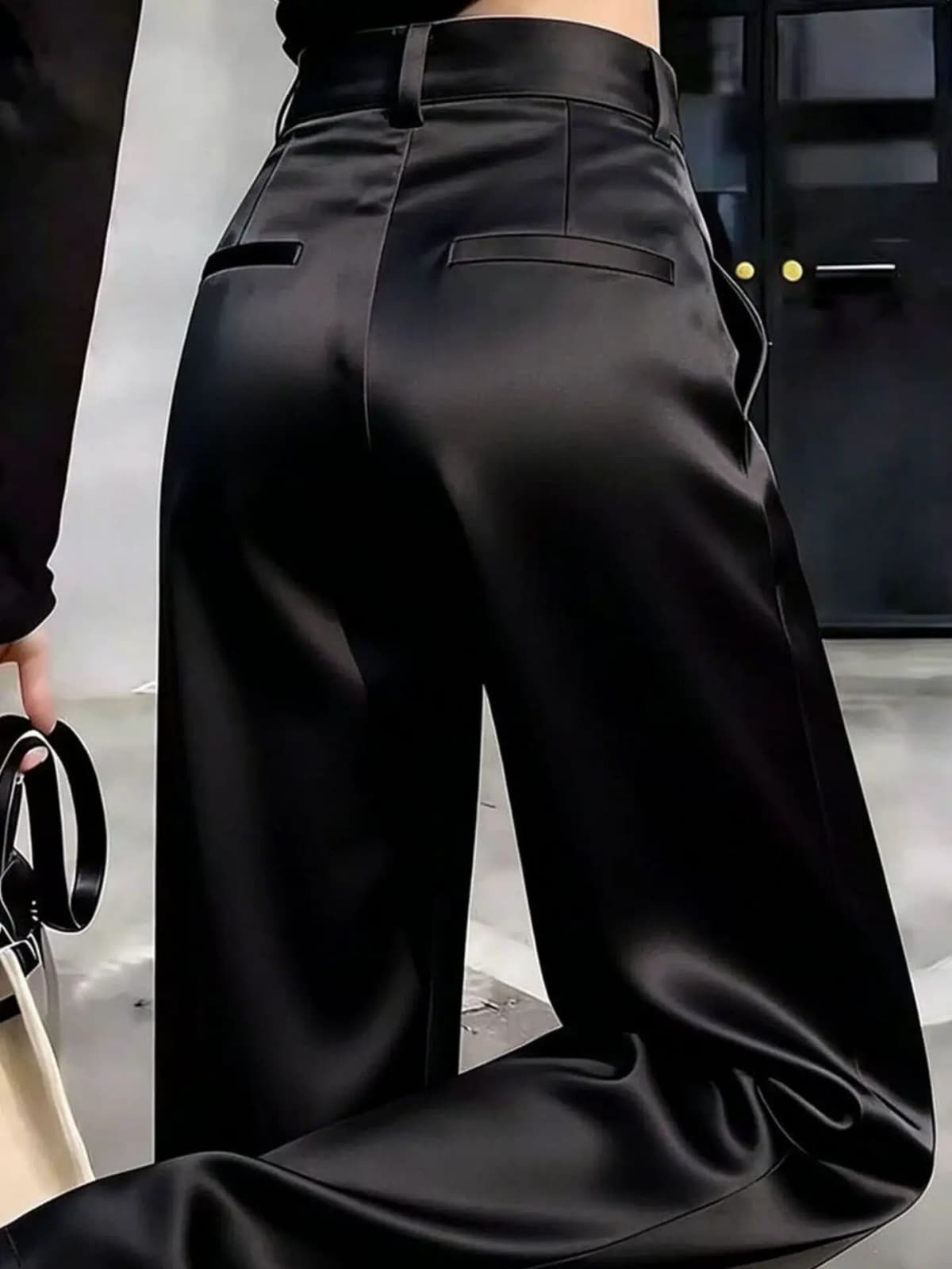 Elegant Black Silk Satin Wide Leg Pants Women's Spring Summer New High Waist Slimming Fashionable Casual Pants