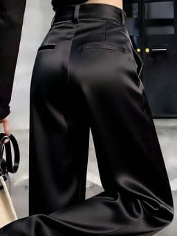 Elegant Black Silk Satin Wide Leg Pants Women's Spring Summer New High Waist Slimming Fashionable Casual Pants