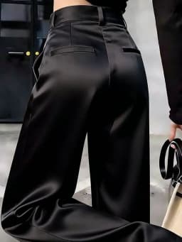 Elegant Black Silk Satin Wide Leg Pants Women's Spring Summer New High Waist Slimming Fashionable Casual Pants