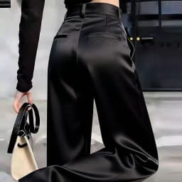 Elegant Black Silk Satin Wide Leg Pants Women's Spring Summer New High Waist Slimming Fashionable Casual Pants