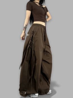 American Streetwear Jogging Cargo Pants Women High Waist Side Straps Loose Punk Wide Leg Trousers Fashion Hip Hop Parachute Pant
