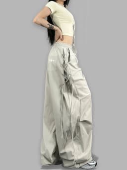 American Streetwear Jogging Cargo Pants Women High Waist Side Straps Loose Punk Wide Leg Trousers Fashion Hip Hop Parachute Pant
