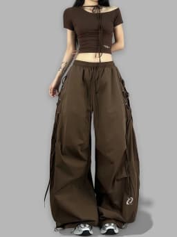 American Streetwear Jogging Cargo Pants Women High Waist Side Straps Loose Punk Wide Leg Trousers Fashion Hip Hop Parachute Pant