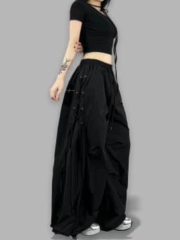 American Streetwear Jogging Cargo Pants Women High Waist Side Straps Loose Punk Wide Leg Trousers Fashion Hip Hop Parachute Pant
